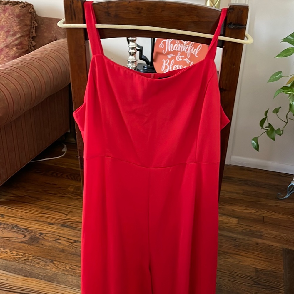 Boohoo red jumpsuit